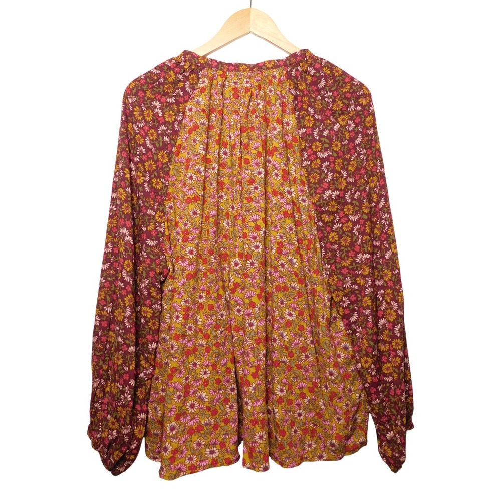 Natural Life Camille Embroidered Tunic Top Floral Boho Tassel Burgundy Large NEW - Picture 3 of 5